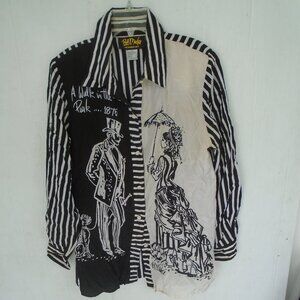 Bob Mackie Wearable Art Silk Shirt Blouse Womens Size M Black/White Stripe